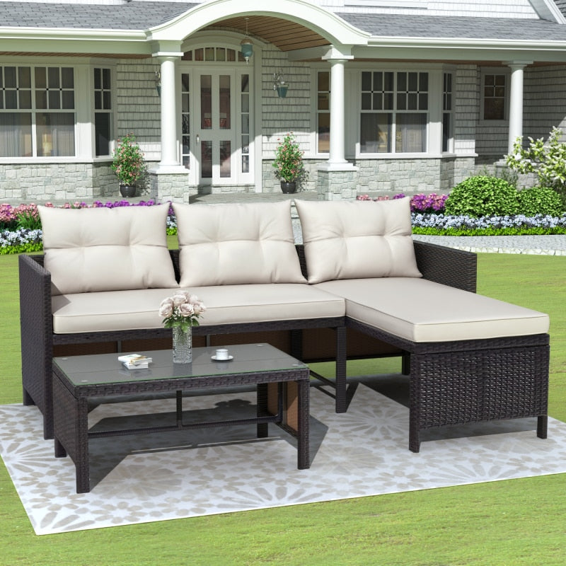 3 Piece Rattan Wicker Sofa Set