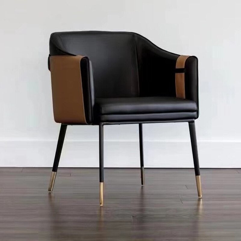 Black Leather Dining Chair with Brown Detail