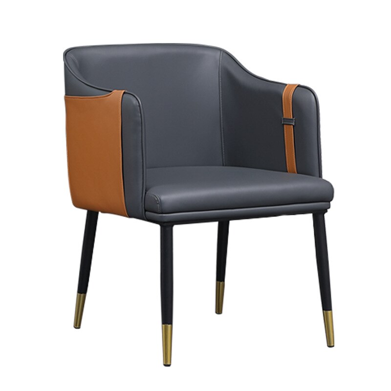 Black Leather Dining Chair with Brown Detail